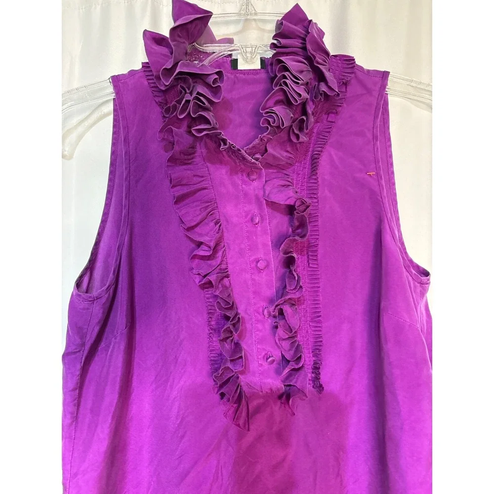 J.Crew Purple Ruffled Sleeveless Silk Blouse‎ Size 4 Ladies Timeless